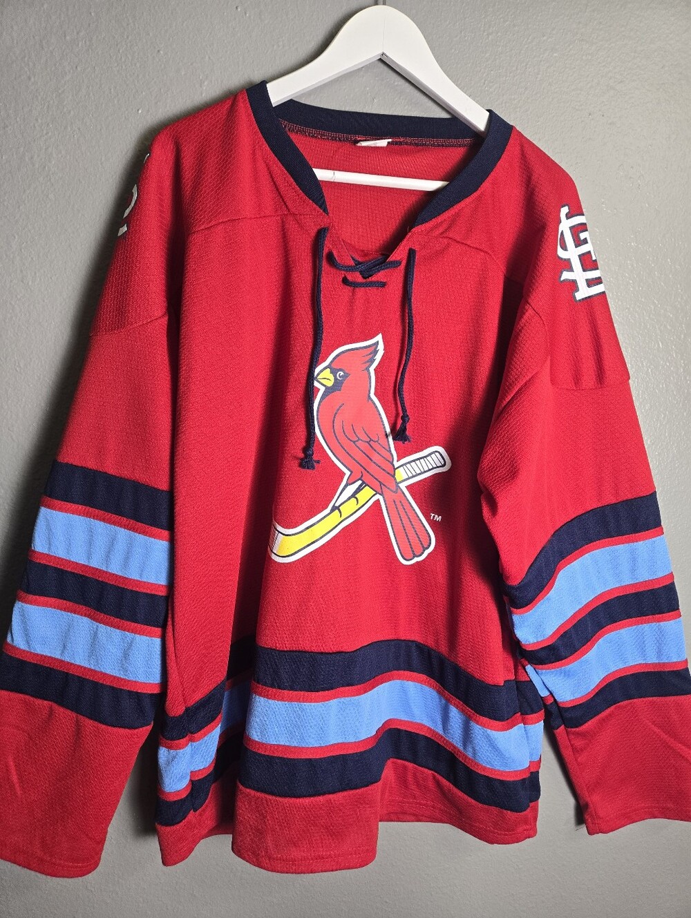St. Louis Cardinals  Hockey Jersey with Blue Stripe Accents Size XL